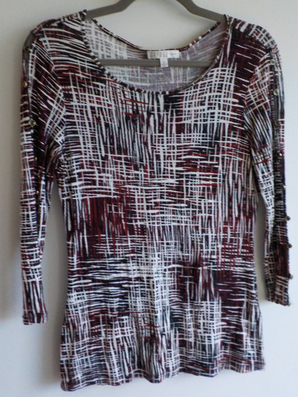 Spense Top Blouse - Petite Small - Brown/Black/White  3/4 Sleeves (2417)